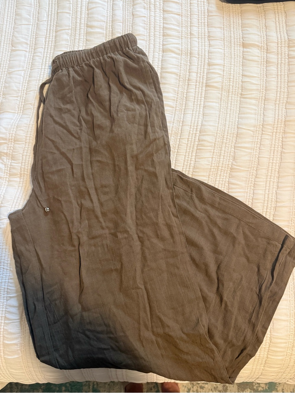 Wide Leg Women's Drawstring Pants - Brown linen blend